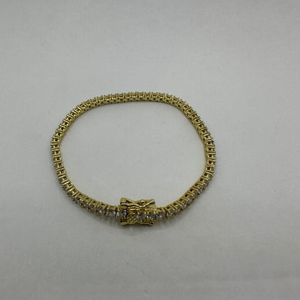 Vintage Gold Tennis Bracelet | Cubic Zirconia Crystal Diamond Box Bracelet | Gold 925 Sterling Silver Elegant Everyday Wedding Prom Jewelry