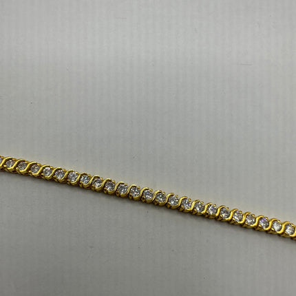 Vintage Gold Tennis Bracelet | CZ Crystal Diamond Gemstone Golden 925 Sterling Silver Bracelet | Elegant Everyday Wedding or Prom