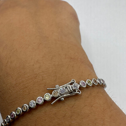 Vintage Silver Tennis Bracelet | Diamond Look Pastel Cubic Zirconia 925 Sterling Silver-Bracelets-TomWayne Jewelers