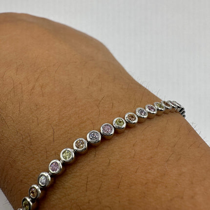 Vintage Silver Tennis Bracelet | Diamond Look Pastel Cubic Zirconia 925 Sterling Silver-Bracelets-TomWayne Jewelers