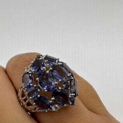 Vintage Gemstone Ring | Blue Iolite Ring Band - 925 Sterling Silver - Size 8.25 - Free US Shipping