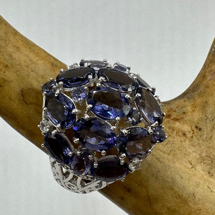 Vintage Gemstone Ring | Blue Iolite Ring Band - 925 Sterling Silver - Size 8.25 - Free US Shipping