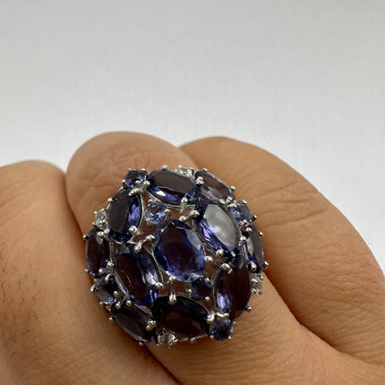 Vintage Gemstone Ring | Blue Iolite Ring Band - 925 Sterling Silver - Size 8.25 - Free US Shipping