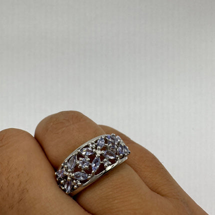 Vintage Silver Ring | Blue Tanzanite Gemstone | 925 Sterling Silver Band Stackable Unique Wedding Statement Ring | Something Blue
