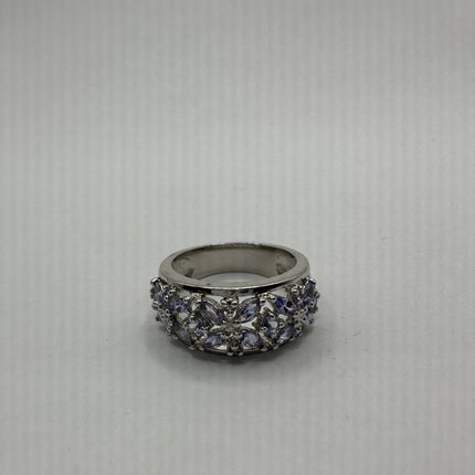 Vintage Silver Ring | Blue Tanzanite Gemstone | 925 Sterling Silver Band Stackable Unique Wedding Statement Ring | Something Blue
