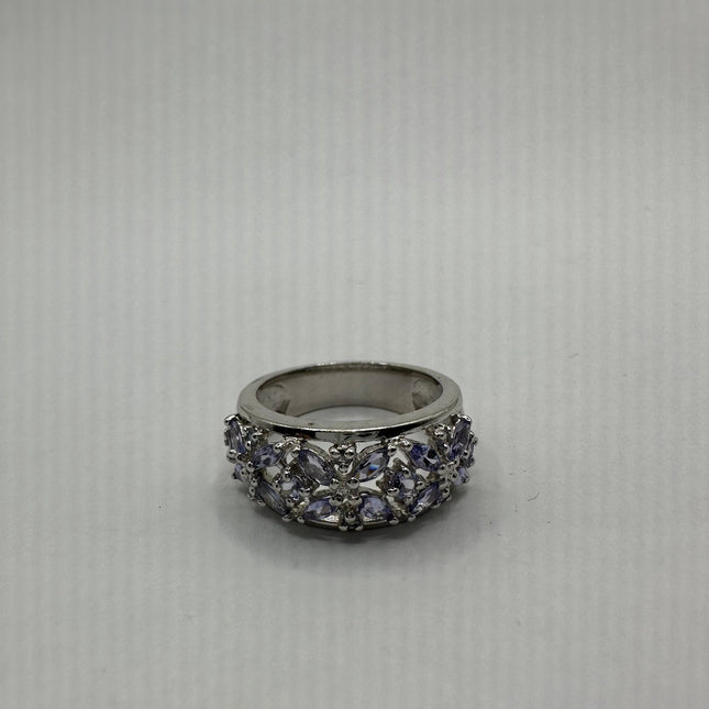 Vintage Silver Ring | Blue Tanzanite Gemstone | 925 Sterling Silver Band Stackable Unique Wedding Statement Ring | Something Blue