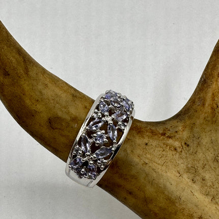 Vintage Silver Ring | Blue Tanzanite Gemstone | 925 Sterling Silver Band Stackable Unique Wedding Statement Ring | Something Blue