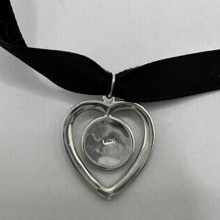 Vintage Black Onyx Marcasite Heart/Peace Sign Choker - 925 Sterling Silver