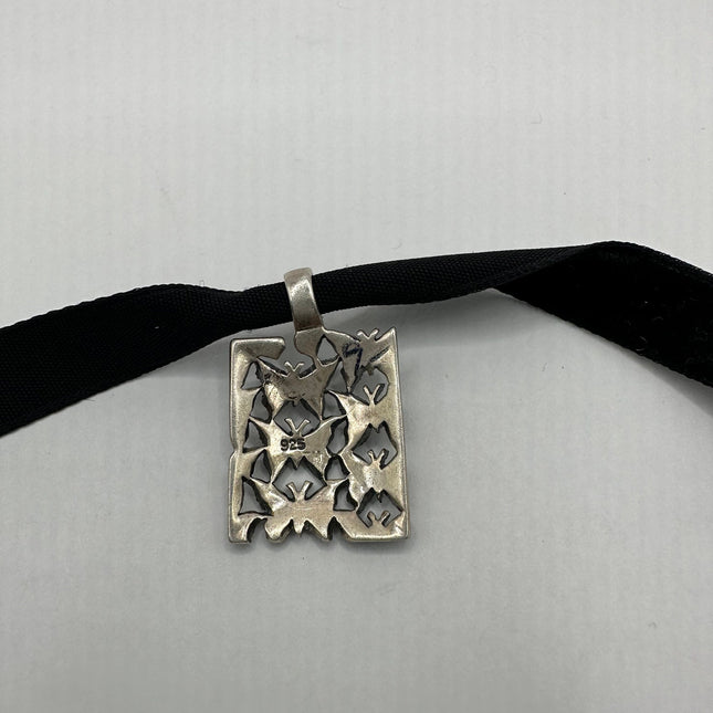 Vintage Butterfly Marcasite Pendant Ribbon Choker Necklace | 925 Sterling Silver Necklace