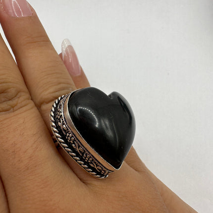 Vintage Black Onyx Heart Ring Band