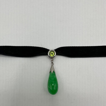 Vintage Green Jade Choker 925 Sterling Silver Necklace