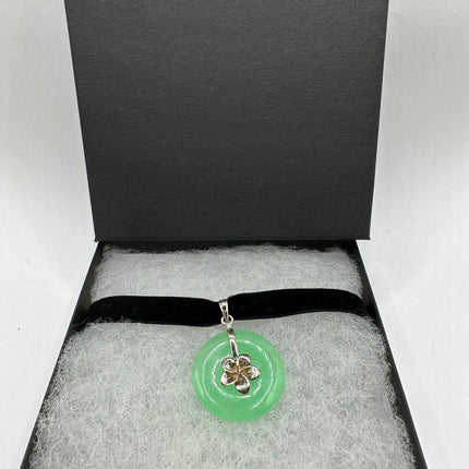 Vintage Green Jade Choker 925 Sterling Silver Necklace