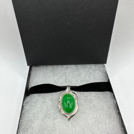 Vintage Green Jade Choker 925 Sterling Silver Necklace