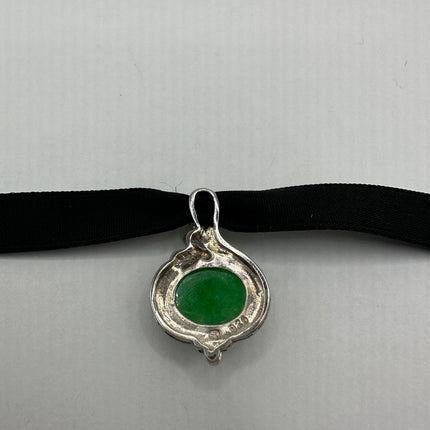 Vintage Green Jade Choker 925 Sterling Silver Necklace