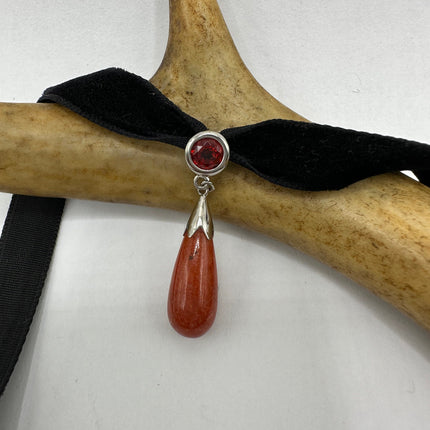 Vintage Red Jade Choker 925 Sterling Silver Necklace