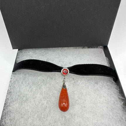 Vintage Red Jade Choker 925 Sterling Silver Necklace