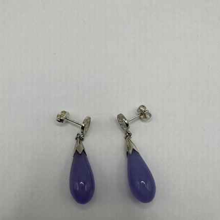 Vintage Silver Earrings | Lavender Purple Jade Gemstone 925 Sterling Silver Dangle Drop Earrings