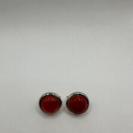 Vintage Gemstone Earrings | Red Jade Crystal Birthstone | 925 Sterling Round Silver Button Earrings
