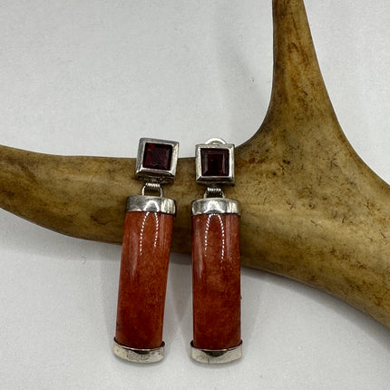 Vintage Red Jade 925 Sterling Silver Earrings