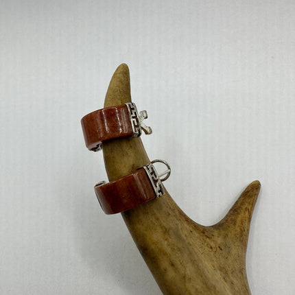 Vintage Silver Earrings | Red Jade Gemstone Hoop Loop Dangle | 925 Sterling Silver Earrings