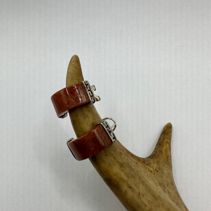 Vintage Silver Earrings | Red Jade Gemstone Hoop Loop Dangle | 925 Sterling Silver Earrings