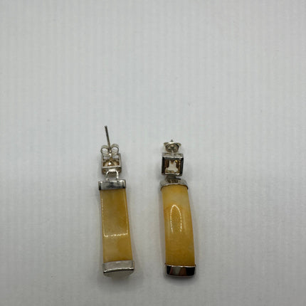 Vintage Yellow Jade 925 Sterling Silver Button Earrings
