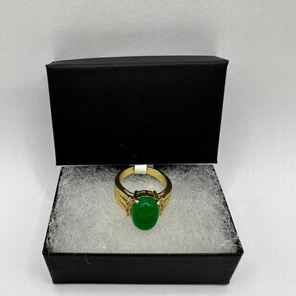 Vintage Gold Jade Ring | Green Gemstone Jade Crystal Birthstone Lucky Cocktail Ring | Golden Bronze Gold Ring