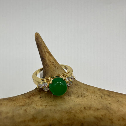 Vintage Gold Green Jade Lucky Cocktail Ring