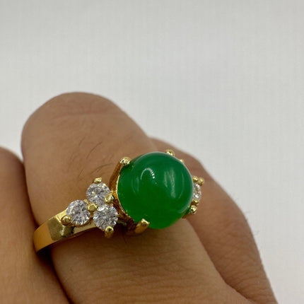 Vintage Gold Green Jade Lucky Cocktail Ring