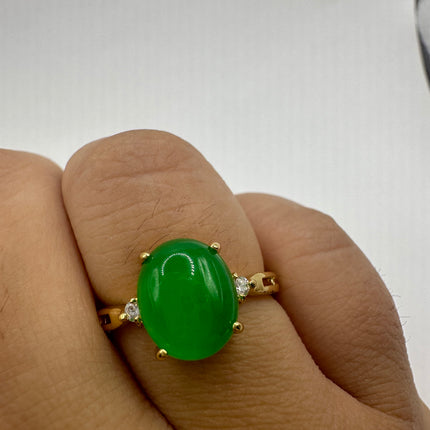 Vintage Gold Green Jade Lucky Cocktail Ring