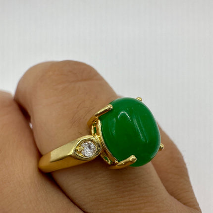 Vintage Gold Green Jade Lucky Cocktail Ring
