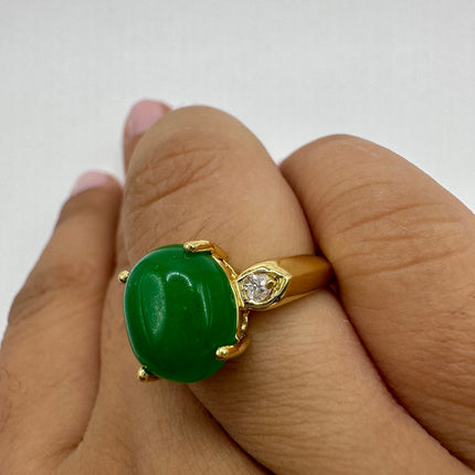 Vintage Gold Green Jade Lucky Cocktail Ring