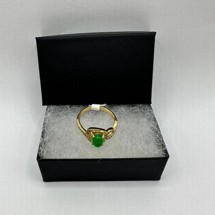 Vintage Gold Green Jade Lucky Cocktail Ring