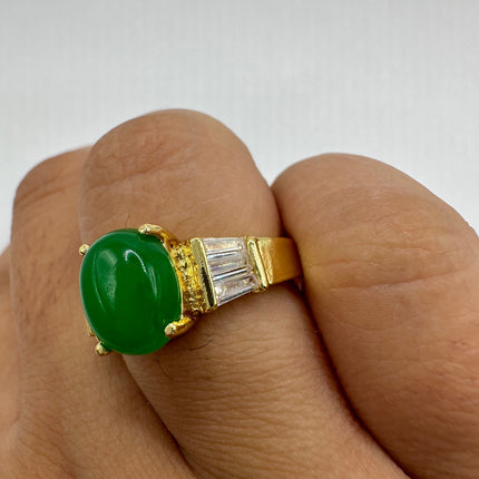 Vintage Gold Green Jade Lucky Cocktail Ring