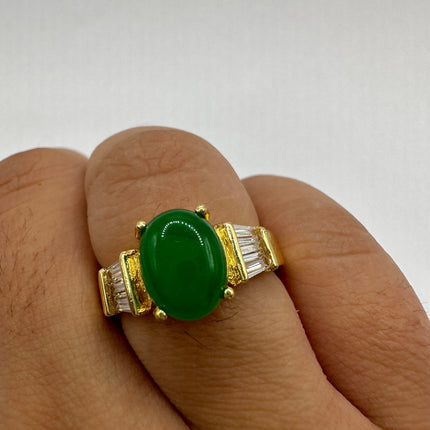 Vintage Gold Green Jade Lucky Cocktail Ring