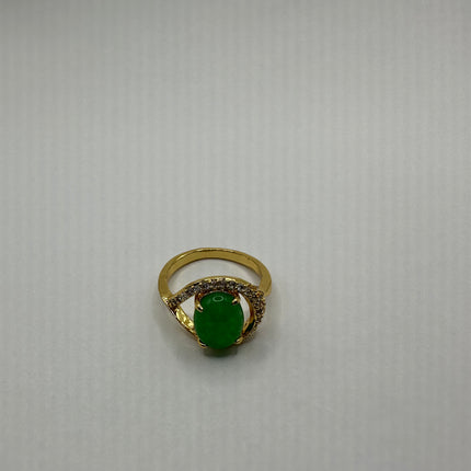 Vintage Gold Green Jade Lucky Cocktail Ring