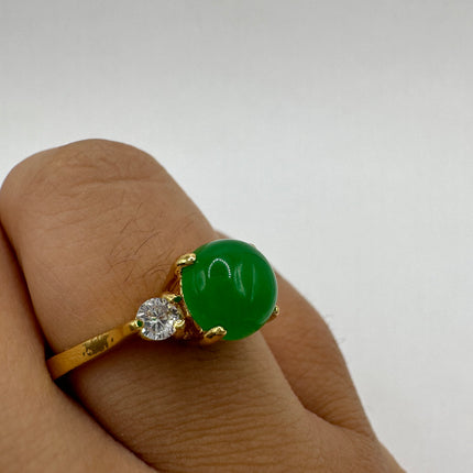 Vintage Gold Green Jade Lucky Cocktail Ring