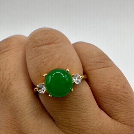 Vintage Gold Green Jade Lucky Cocktail Ring