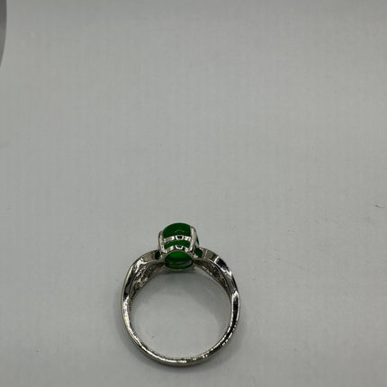 Vintage Silver Jade Ring | Green Gemstone Jade Crystal Birthstone Lucky Cocktail Ring | Silver Bronze Statement | Unique Gift Stacking Ring