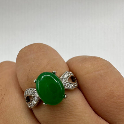 Vintage Silver Jade Ring | Green Gemstone Jade Crystal Birthstone Lucky Cocktail Ring | Silver Bronze Statement | Unique Gift Stacking Ring