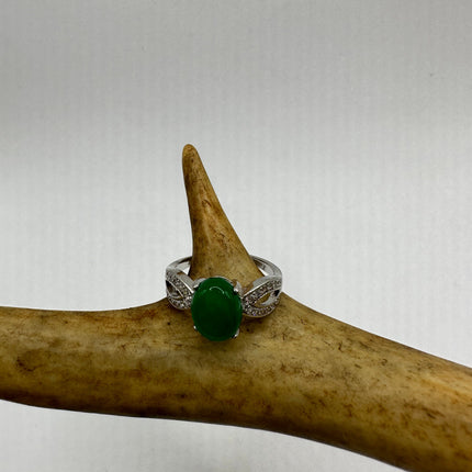 Vintage Silver Jade Ring | Green Gemstone Jade Crystal Birthstone Lucky Cocktail Ring | Silver Bronze Statement | Unique Gift Stacking Ring