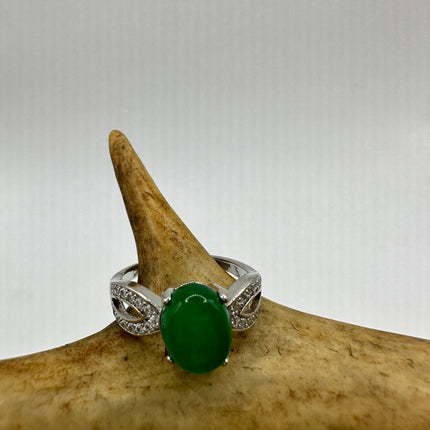 Vintage Silver Jade Ring | Green Gemstone Jade Crystal Birthstone Lucky Cocktail Ring | Silver Bronze Statement | Unique Gift Stacking Ring