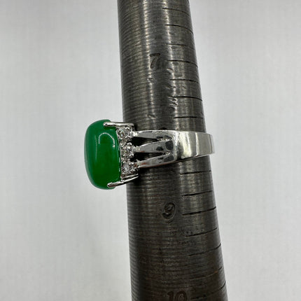 Vintage Silver Jade Ring | Emerald Green Fun Jade Clear Crystal Lucky Cocktail | Silver Finished Bronze Band