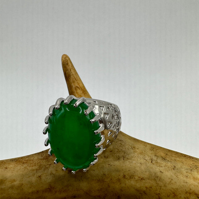 Vintage Silver Green Jade Lucky Cocktail Ring