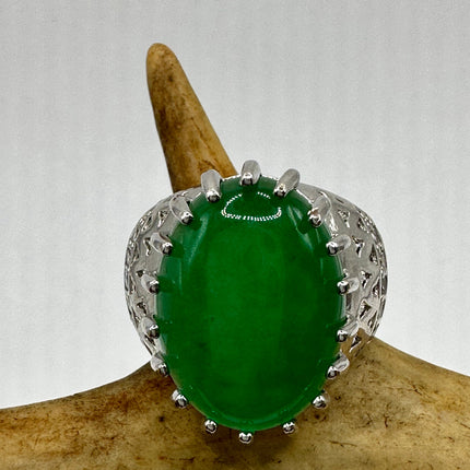 Vintage Silver Green Jade Lucky Cocktail Ring