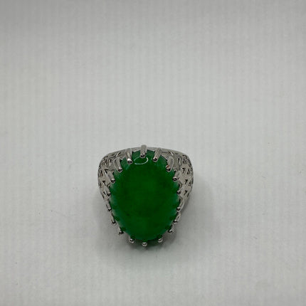 Vintage Silver Green Jade Lucky Cocktail Ring