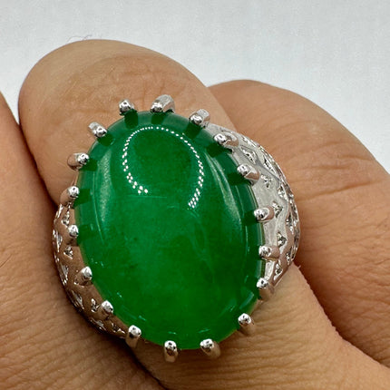 Vintage Silver Green Jade Lucky Cocktail Ring