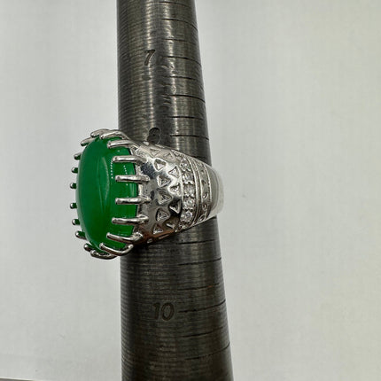 Vintage Silver Green Jade Lucky Cocktail Ring