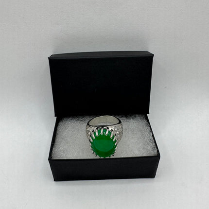Vintage Silver Green Jade Lucky Cocktail Ring