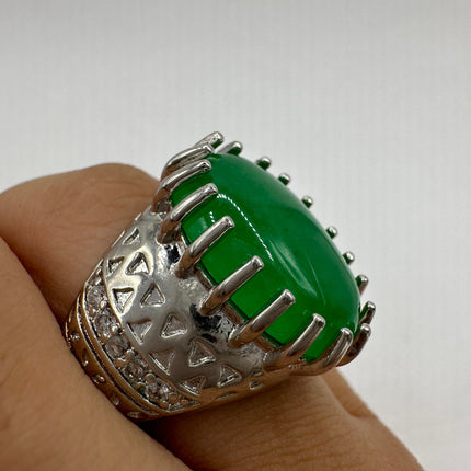 Vintage Silver Green Jade Lucky Cocktail Ring